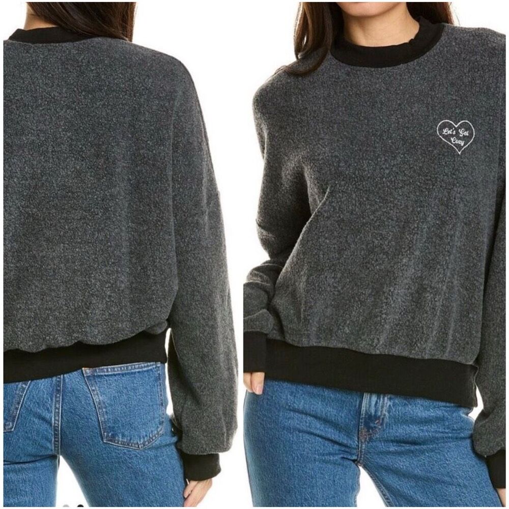 Project Social T $88 Let’s Get Cozy Fleece Sweatshirt Gray Black Women’s XS/S NE